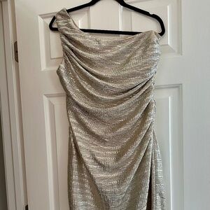 Gold lameé one shoulder dress